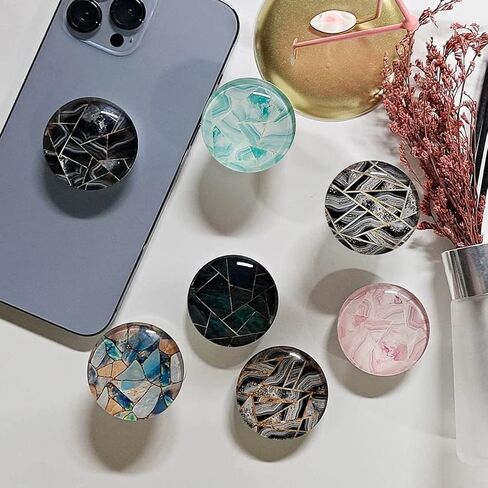 قبضة هاتف محمول لامعة شفافة، تصميم هندسي من الرخام الوردي الذهبي الوردي، حامل قابل للتوسيع للهاتف الخلوي، حامل قابل للطي للهواتف in Kuwait