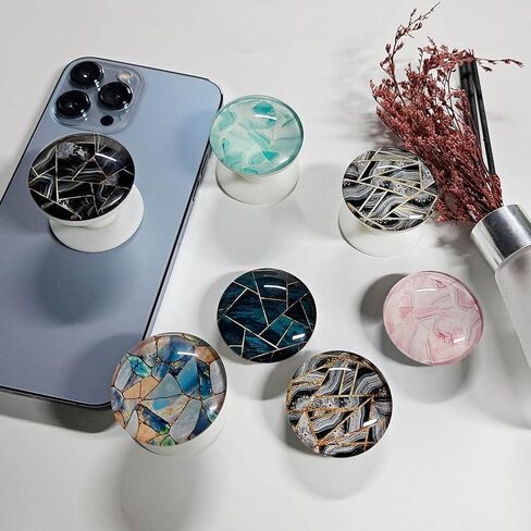 قبضة هاتف محمول لامعة شفافة، تصميم هندسي من الرخام الوردي الذهبي الوردي، حامل قابل للتوسيع للهاتف الخلوي، حامل قابل للطي للهواتف in Kuwait