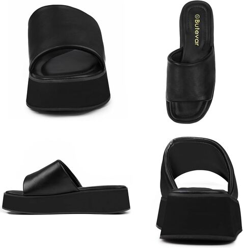 Chunky Platform Sandals for Women - Comfort Black Open Toe Slip on Platform Slides Y2K Wedge Sandals for Summer Casual in Saudi Arabia