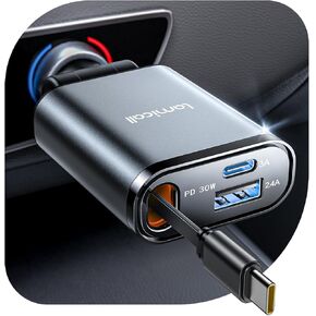 شاحن سيارة قابل للسحب قابلة للسحب 3 في 1 USB C الشحن السريع [شحن فائق ، 75 ٪ أقل من مساحة] 57W من النوع C شاحن CAR FIT iPhone 16E 15E 15 PRO MAX PLUS in Kuwait