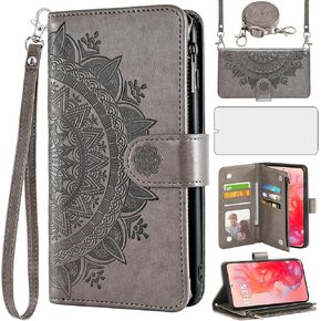 Asuwish Phone Case for Motorola Moto G Stylus 5G 2024 Wallet Cell Cover with Screen Protector Lanyard Wrist Strap Mandala Flower Flip Zipper Card Holder Slot Stand G5 Women Girls Blue in Kuwait