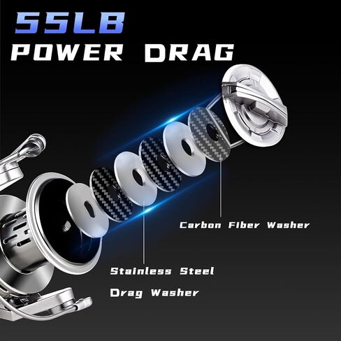 GARRET Spinning Reel, 8000/10000/12000 Aluminum Frame Surf Fishing Reels, Carbon Fiber 55LB Power Drag, Heavy Long Casting Inshore Saltwater & Offshore Saltwater Freshwater Fish Reel in Kuwait