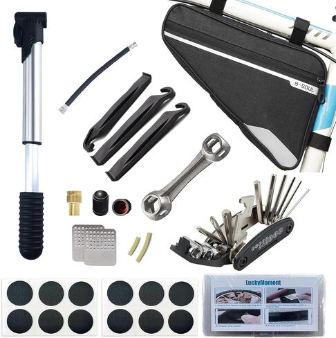 Bike Repair Kit,Mini Bicycle Pump, Bike Tire Repair Tool Kit Contains 16-in-1 Tool, Water-Resistant Bike Triangle Pouch, Used for Mountain Bike and Road Bike. in Saudi Arabia