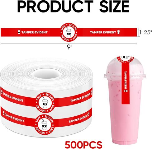 500 PCS 1.25 "× 9" آمن آمن العبث ملصقات أختام واضحة لأغطية الشراب لقهوة شاي شاي آيس كريم ملصقات نضارة الملصقات in Kuwait