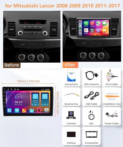 10.1 بوصة من سيارات الراديو ستيريو لـ Mitsubishi Lancer 2008 2009 2010 2011-2017 ، Rimoody Android 13 Car Stereo Touch Screen GPS Mirror Link WiFi Bluetooth FM Radio EQ in Kuwait