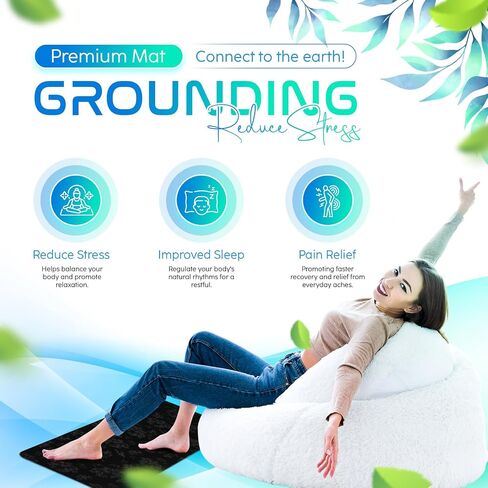 Grounding Mat for Feet, Chair & Yoga | Earthing Grounding Mat for Pain Anxiety Pain Relief, Inflammation | Spacious Grounding Pads for Sleep & Wellness | Includes Grounding Tester, Cable & Mat Tester in Saudi Arabia