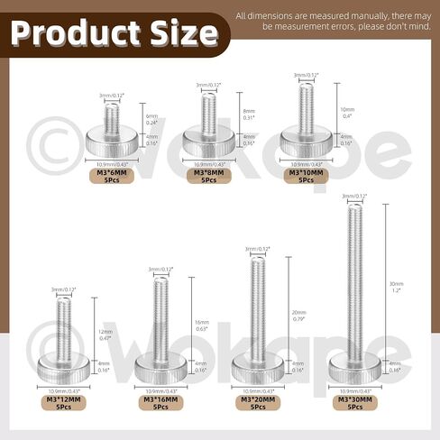 35Pcs M3 Knurled Thumb Screw Kit, M3x 6/8/10/12/16/20/30MM Nickel Plated 304 Stainless Steel Knurled Thumbscrew Flat Knurled Fully Threaded Bolts(Single Layer Step) Grip Knobs Fasteners for PC in Saudi Arabia