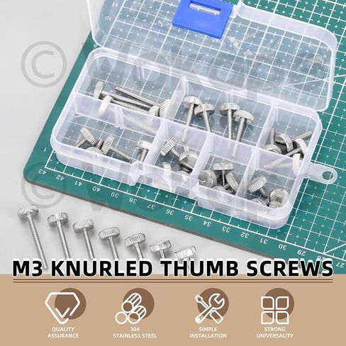 35Pcs M3 Knurled Thumb Screw Kit, M3x 6/8/10/12/16/20/30MM Nickel Plated 304 Stainless Steel Knurled Thumbscrew Flat Knurled Fully Threaded Bolts(Single Layer Step) Grip Knobs Fasteners for PC in Saudi Arabia