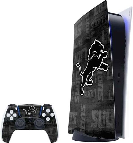 ألعاب Skinit Scenit ألعاب الجلد متوافقة مع حزمة PS5 - NFL Detroit Lions بالأبيض والأسود. in Kuwait