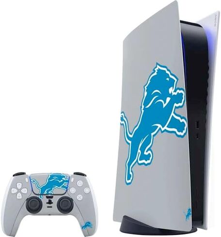 ألعاب Skinit Scenit ألعاب الجلد متوافقة مع حزمة PS5 - NFL Detroit Lions بالأبيض والأسود. in Kuwait