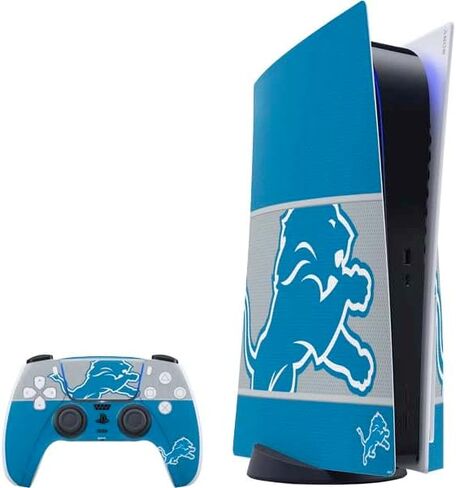 ألعاب Skinit Scenit ألعاب الجلد متوافقة مع حزمة PS5 - NFL Detroit Lions بالأبيض والأسود. in Kuwait