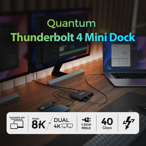 Iogear Quantum Thunderbolt 5 Dock Pro - 10 أجهزة - 80 جيجابت في الثانية - 2.5G - TB5 مضيف مزدوج 8K 60Hz / Triple 4K عرض 120Hz - USB -A ، SD 4.0 ، Audio - TAA - 140W HOST PD - يتضمن PSU - Win 11 - GTD58KTAA in Kuwait