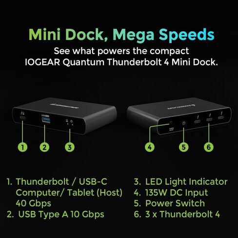 Iogear Quantum Thunderbolt 5 Dock Pro - 10 أجهزة - 80 جيجابت في الثانية - 2.5G - TB5 مضيف مزدوج 8K 60Hz / Triple 4K عرض 120Hz - USB -A ، SD 4.0 ، Audio - TAA - 140W HOST PD - يتضمن PSU - Win 11 - GTD58KTAA in Kuwait