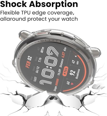 Ruentech متوافق مع Amazfit Active 2 Watch Case ، واقي الغطاء الناعم الناعم للغاية وحامي الشاشة لـ AmazFit Active 2 Smart Watch 44mm （Black & Clear & Silver） in Kuwait