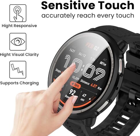 Ruentech متوافق مع Amazfit Active 2 Watch Case ، واقي الغطاء الناعم الناعم للغاية وحامي الشاشة لـ AmazFit Active 2 Smart Watch 44mm （Black & Clear & Silver） in Kuwait