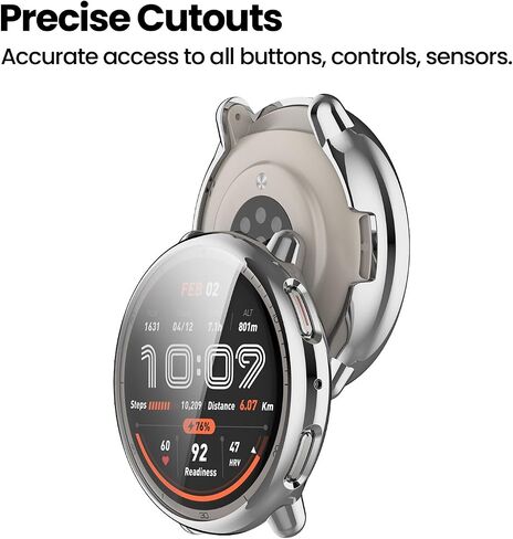 Ruentech متوافق مع Amazfit Active 2 Watch Case ، واقي الغطاء الناعم الناعم للغاية وحامي الشاشة لـ AmazFit Active 2 Smart Watch 44mm （Black & Clear & Silver） in Kuwait