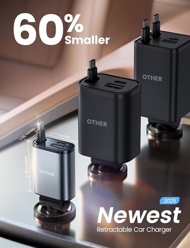 Lamicall Retractable Car Charger 3 in 1 USB C Fast Charging [Ultra-Compact, 75% Less Space] 57W Type C Car Charger fit iPhone 16 16e 15 Pro Max Plus Samsung Galaxy S25 S24 Ultra Pixel Android in Saudi Arabia