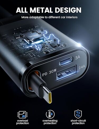 Lamicall Retractable Car Charger 3 in 1 USB C Fast Charging [Ultra-Compact, 75% Less Space] 57W Type C Car Charger fit iPhone 16 16e 15 Pro Max Plus Samsung Galaxy S25 S24 Ultra Pixel Android in Saudi Arabia