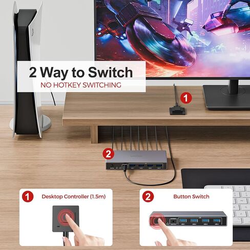 Unitek HDMI KVM Switch Dual Host one Monitor USB C Type-C HDMI Switcher with 3 USB 10Gbps Ports 2-Ports USB 2.0 Sharing Multi Devices 4K@30Hz PC/Mac Compatible File Drag-and-Drop Transfer in Saudi Arabia