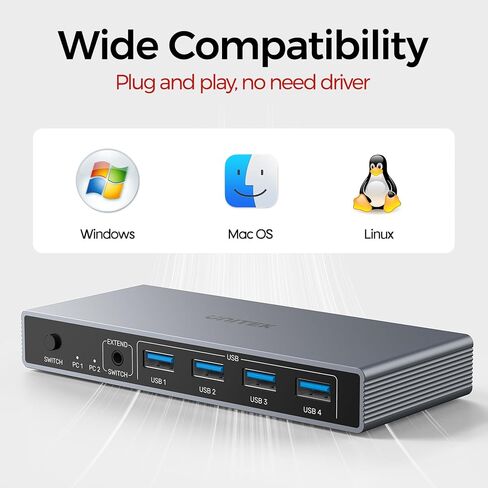 Unitek HDMI KVM Switch Dual Host one Monitor USB C Type-C HDMI Switcher with 3 USB 10Gbps Ports 2-Ports USB 2.0 Sharing Multi Devices 4K@30Hz PC/Mac Compatible File Drag-and-Drop Transfer in Saudi Arabia