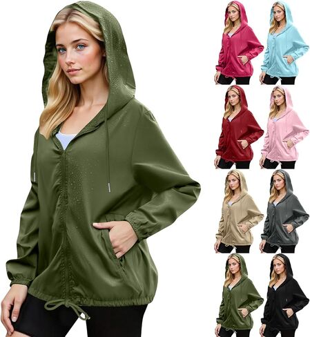 Rain Jacket Women Water Proof Windbreaker Jackets with Hood Outdoor Breathable Raincoat Travel Hiking Zip Up Hoodie in Saudi Arabia