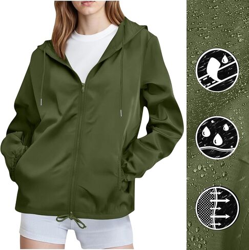 Rain Jacket Women Water Proof Windbreaker Jackets with Hood Outdoor Breathable Raincoat Travel Hiking Zip Up Hoodie in Saudi Arabia