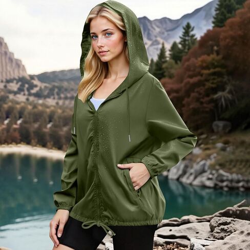 Rain Jacket Women Water Proof Windbreaker Jackets with Hood Outdoor Breathable Raincoat Travel Hiking Zip Up Hoodie in Saudi Arabia