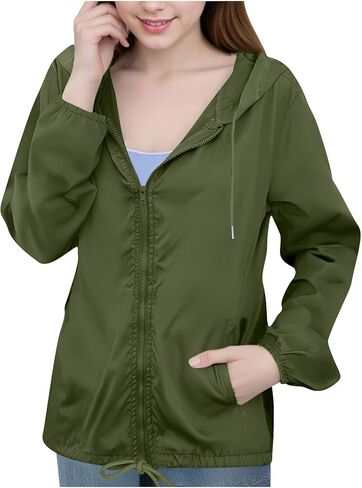 Rain Jacket Women Water Proof Windbreaker Jackets with Hood Outdoor Breathable Raincoat Travel Hiking Zip Up Hoodie in Saudi Arabia