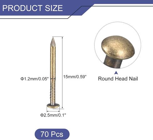 uxcell 70Pcs Small Tiny Nails 1.2x15mm(DxL) Tiny Brass Nails Hardware Round Head Brass Nail for Wooden DIY Projects Decorative Boxes Household, Bronze Tone in Saudi Arabia