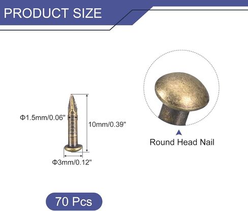 Uxcell 70pcs صغيرة الأظافر الصغيرة 1.2x15mm (DXL) الأظافر النحاسية الصغيرة أجهزة جولة رأس النحاس للمشاريع الخشبية DIN in Saudi Arabia