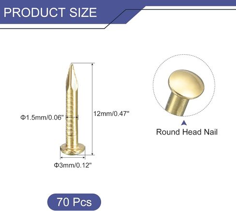 uxcell 70Pcs Small Tiny Nails 1.2x15mm(DxL) Tiny Brass Nails Hardware Round Head Brass Nail for Wooden DIY Projects Decorative Boxes Household, Bronze Tone in Saudi Arabia