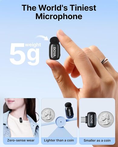 BOYA mini Wireless Lavalier Microphone for Android/iPhone 15/16,USB-C Plug & Play, 328ft 6H Battery, 3-Level AI Noise Reduction,AI Voice Changer for YouTube/TikTok/Recording (2TX+1RX,No Charging Case) in Saudi Arabia