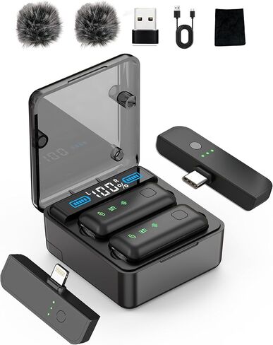 Wireless Lavalier Microphone with 36H Charging Case, Mini Lapel Mic for iPhone Android PC, Plug-and-Play USB-C/Lightning, 165FT Range for Podcast, Live Streaming, Recording in Saudi Arabia
