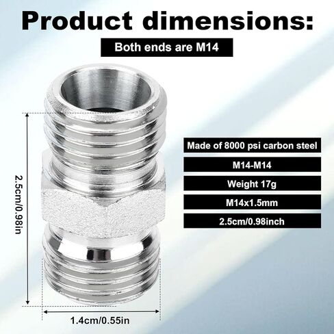 2pcs M14 to M14 Carbon Steel Fittings Adapters, Hydraulic Hose Pipe Thread Connector for Mini Excavator Compatible with AGT, FF Industries and More in Saudi Arabia