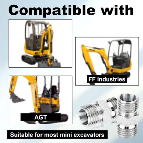 2pcs M14 to M14 Carbon Steel Fittings Adapters, Hydraulic Hose Pipe Thread Connector for Mini Excavator Compatible with AGT, FF Industries and More in Saudi Arabia