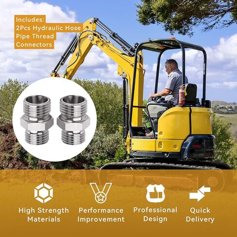 115757 Excavator Hydraulic Hose Pipe Thread Connector Compatible with Mini Excavator(For Most Hydraulic Thumbs, Screw Attachments And Hydraulic Tilt Buckets) - 2Pcs in Saudi Arabia
