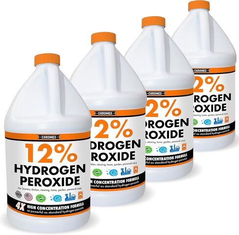 Chromex Hydrogen Peroxide 12 Percent Food Grade, 4x Power Concentrated Solution, 4 Gallons Dilute to 16 Gallons, Versatile Uses include Topical Care, Home, Kitchen, Bath Cleaner, Laundry, Whitening in Saudi Arabia