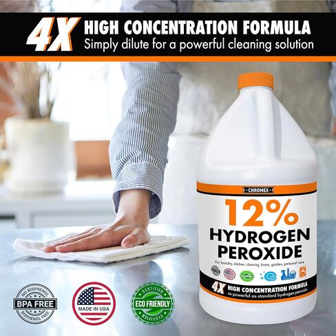 Chromex Hydrogen Peroxide 12 Percent Food Grade, 4x Power Concentrated Solution, 4 Gallons Dilute to 16 Gallons, Versatile Uses include Topical Care, Home, Kitchen, Bath Cleaner, Laundry, Whitening in Saudi Arabia