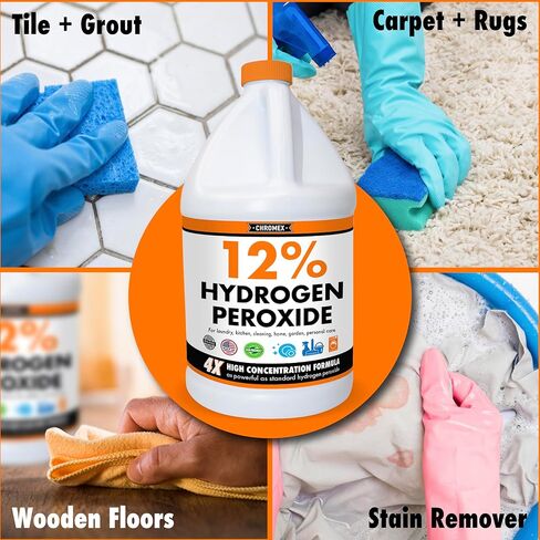 Chromex Hydrogen Peroxide 12 Percent Food Grade, 4x Power Concentrated Solution, 4 Gallons Dilute to 16 Gallons, Versatile Uses include Topical Care, Home, Kitchen, Bath Cleaner, Laundry, Whitening in Saudi Arabia