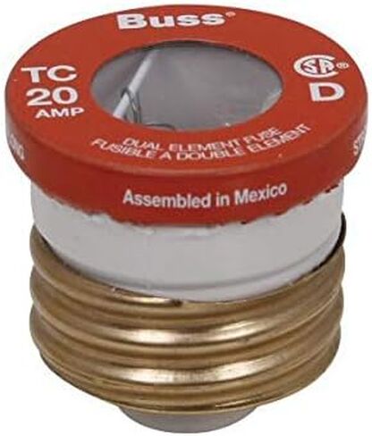 Bussmann TC-20PK4 125 VAC ثنائية العنصر ، النوع d-time d csa 20 amp edison base fuses (4 pack) in Saudi Arabia