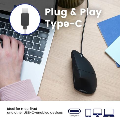 Perixx Perimice-513C Mouse USB-C الماوس السلكي ، 6 أزرار ، 1000/1600 نقطة في البوصة ، كابل يميني ، 5.9 قدم ، أسود in Kuwait