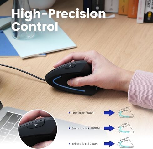 Perixx Perimice-513C Mouse USB-C الماوس السلكي ، 6 أزرار ، 1000/1600 نقطة في البوصة ، كابل يميني ، 5.9 قدم ، أسود in Kuwait