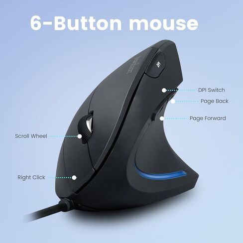 Perixx Perimice-513C Mouse USB-C الماوس السلكي ، 6 أزرار ، 1000/1600 نقطة في البوصة ، كابل يميني ، 5.9 قدم ، أسود in Kuwait