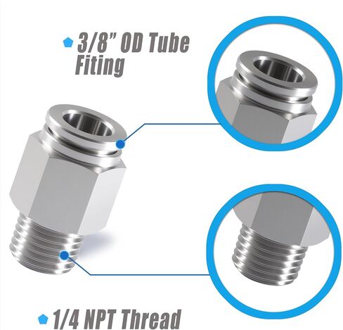 Stainless Steel 1/4 Air hose fittings, Push to Connect Air fittings Male Straight 1/4 Inch Tube OD x 1/4 NPT Thread Fitting (Pack of 2) in Kuwait