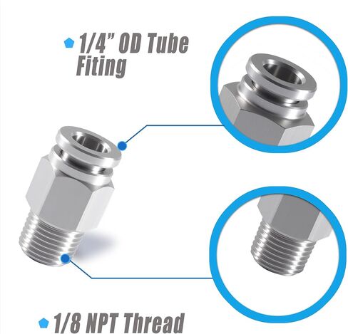 Stainless Steel 1/4 Air hose fittings, Push to Connect Air fittings Male Straight 1/4 Inch Tube OD x 1/4 NPT Thread Fitting (Pack of 2) in Kuwait