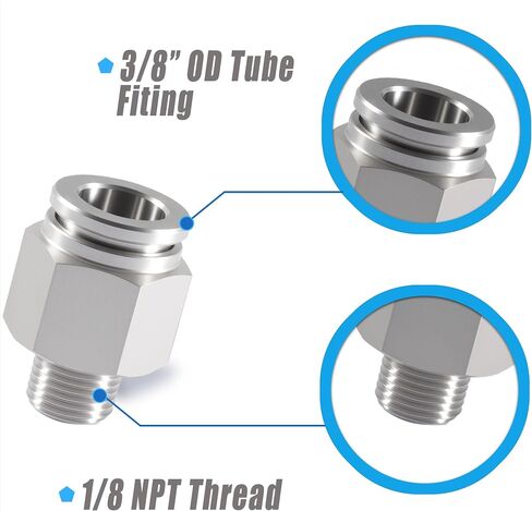 Stainless Steel 1/4 Air hose fittings, Push to Connect Air fittings Male Straight 1/4 Inch Tube OD x 1/4 NPT Thread Fitting (Pack of 2) in Kuwait