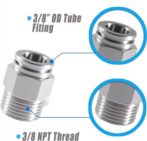 Stainless Steel 1/4 Air hose fittings, Push to Connect Air fittings Male Straight 1/4 Inch Tube OD x 1/4 NPT Thread Fitting (Pack of 2) in Kuwait