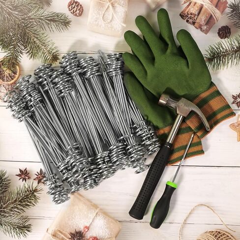 Landscape Fabric Pins, 150 Pack 6-Inch G-Shaped, Garden Galvanized Stakes, Hammer and Gloves Pair, Rust-Resistant Garden Pins for Securing Weed Barrier Fabric, Ground Cover, Irrigation Tubing in Saudi Arabia