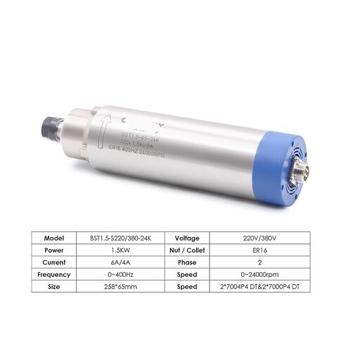 1.5kw ER16 D65 220V/380V Air Air Motor Spindle Motor ، 1.5kw ql reverter/VFD 4 Bearings (110V) in Kuwait