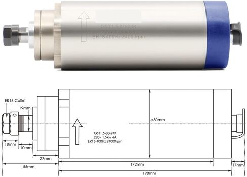 220V 1.5KW ER16 air-Cooled Spindle Motor 80mm DIY air-Cooled 4 Bearings(220v) in Saudi Arabia